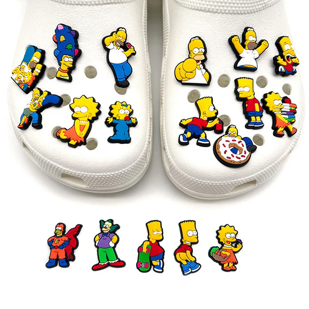 MINISO 18pcs Simpson Shoe Charms Decoration Anime Cute Sandals Shoes Accessories PVC Badges for Male and Female Children Gifs