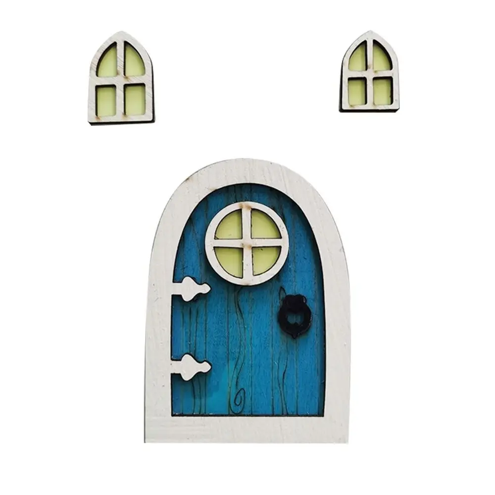 Multi-Style Miniature Fluorescent Elf Door Cartoon Mini Wooden House Miniatures Cute Fairy Door Ornaments Xmas Tree Accessories