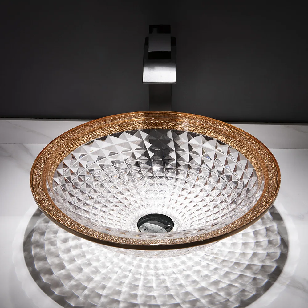= New bathroom tempered glass art washbasin, personalized die-cast top basin, European minimalist abstract washbasin