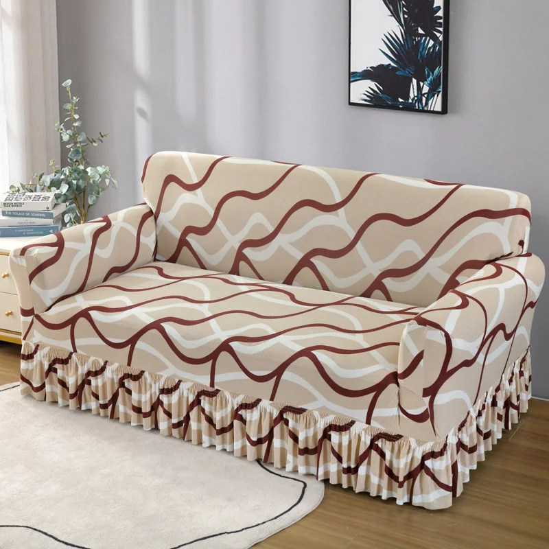 1 pack elastic pleated skirt sofa cover all-inclusive sofa cover universal simple modern sofa protective cover suitable for living room study bedroom hotel hotel sofa cover