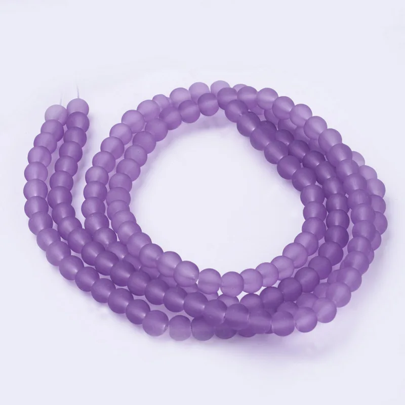 1Strand Transparent Glass Bead Strands Frosted Round Blue Violet 6mm Hole: 1.3~1.6mm about 140pcs/strand 31.4 inch