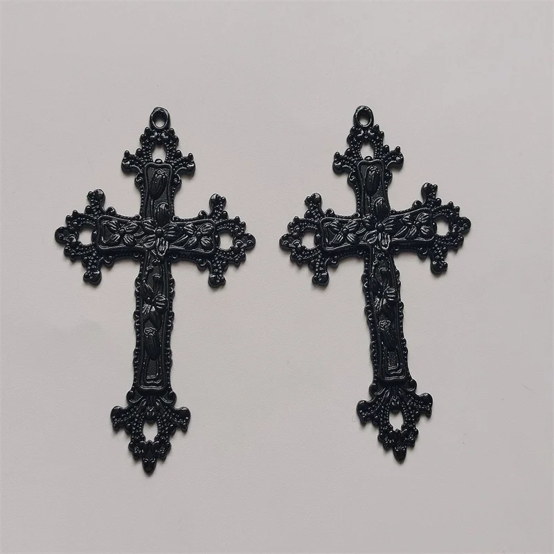 3pcs Black Color 74x53mm Large Cross With Flower Charms Religion Faith Pendant Fit DIY Handmade Jewelry Making Finding Supplies