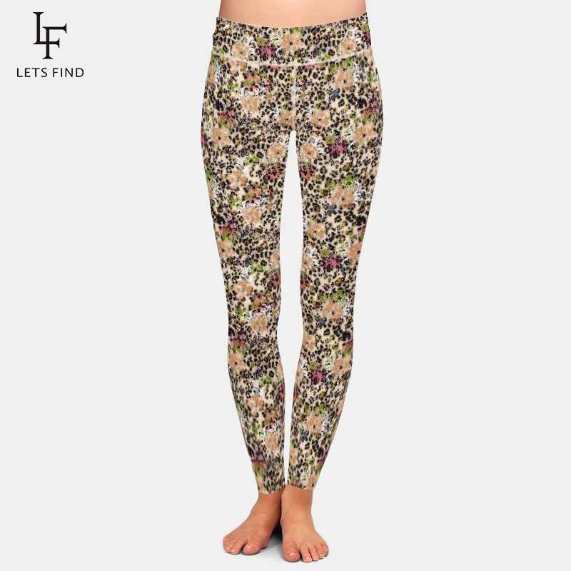 LETSFIND Haute Qualité Femmes Fitness Leggings Taille Haute 3D Léopard et Fleurs Imprimé Doux Mince Sexy Maigre Extensible Legging