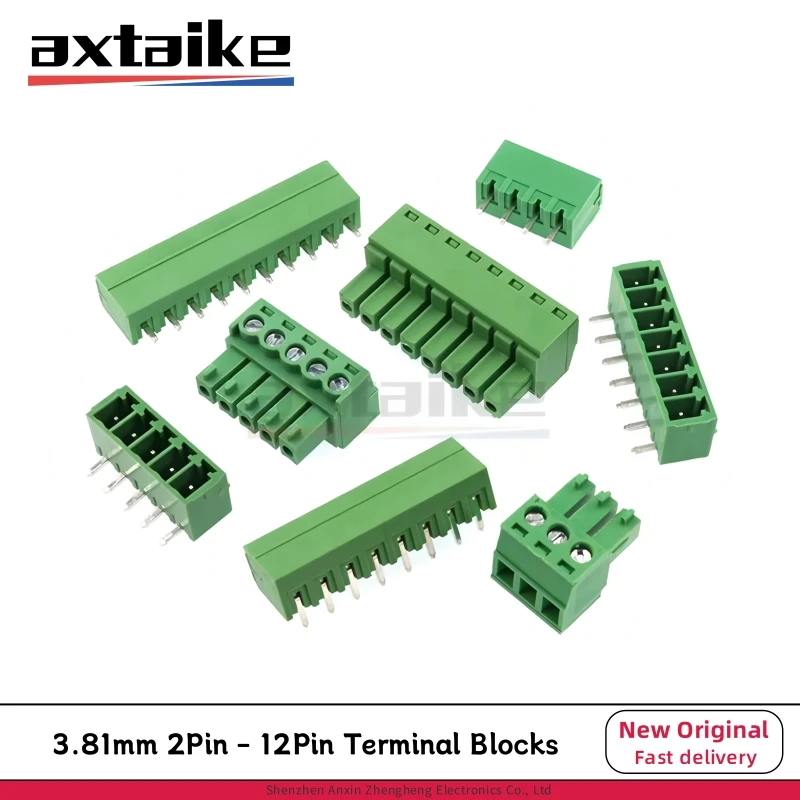 

10PCS 3.81mm Pitch Terminal Block Connector 2-12 Pin KF2EDG 15EDG Straight & Curved Male/Female Plug Socket for Wire Connection