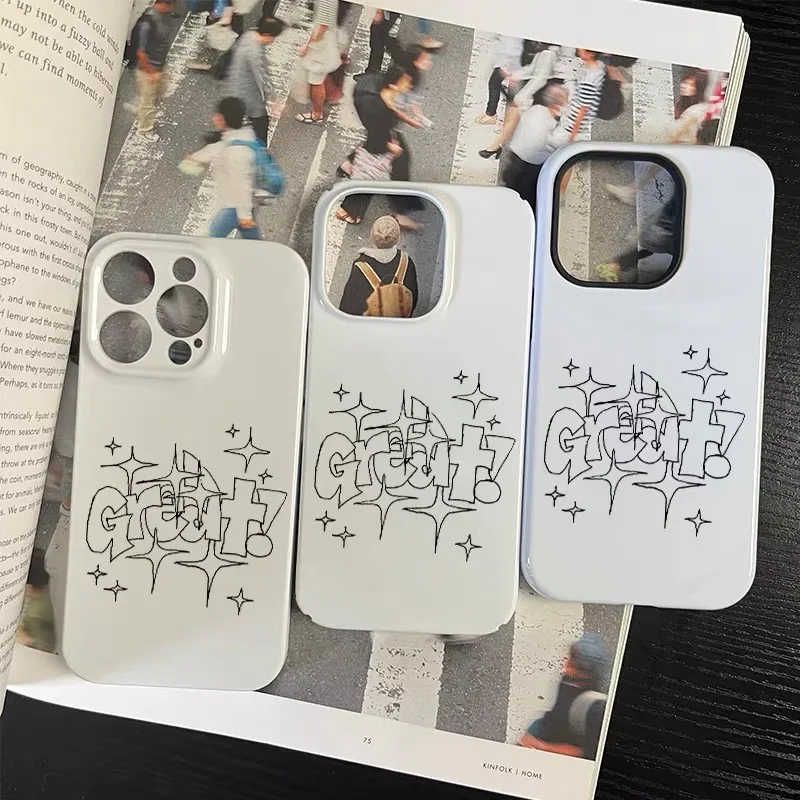 The White Letter 'great' Phone Case for IPHONE 17 Air 16E 15 PROMAX 14 Plus 13 12 MINI 11 PRO 16Plus XR XS Acrylic Phone Cover