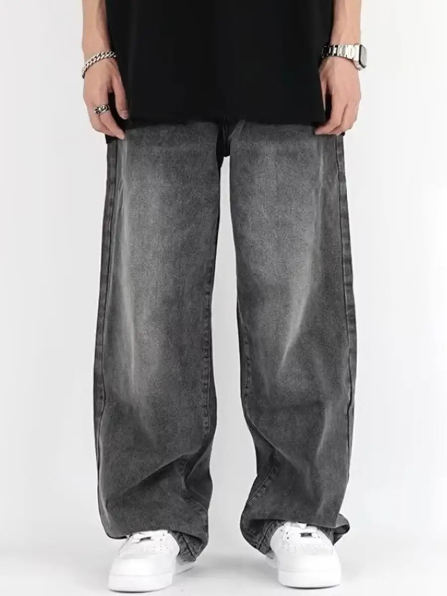 

Мужские джинсы в стиле ретро, свободные, прямые, с широкими штанинами, на резинке, удлиненные, в американском стиле High Street