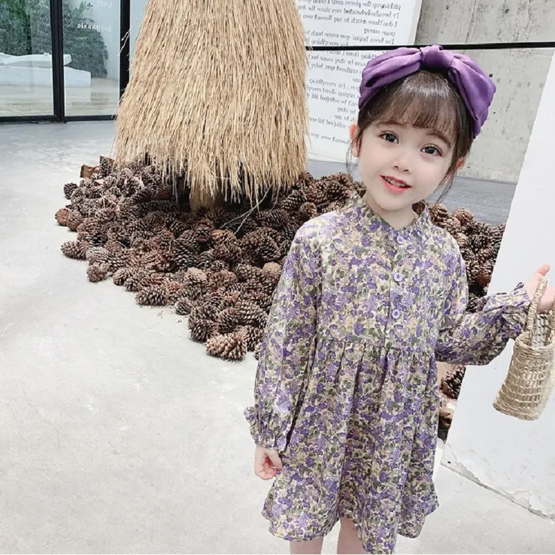 Girls' Floral Stand Collar Dress with Knitted Vest Set25Autumn New Fashion Foreign Trade Children's Clothing Wholesale3-8Years O