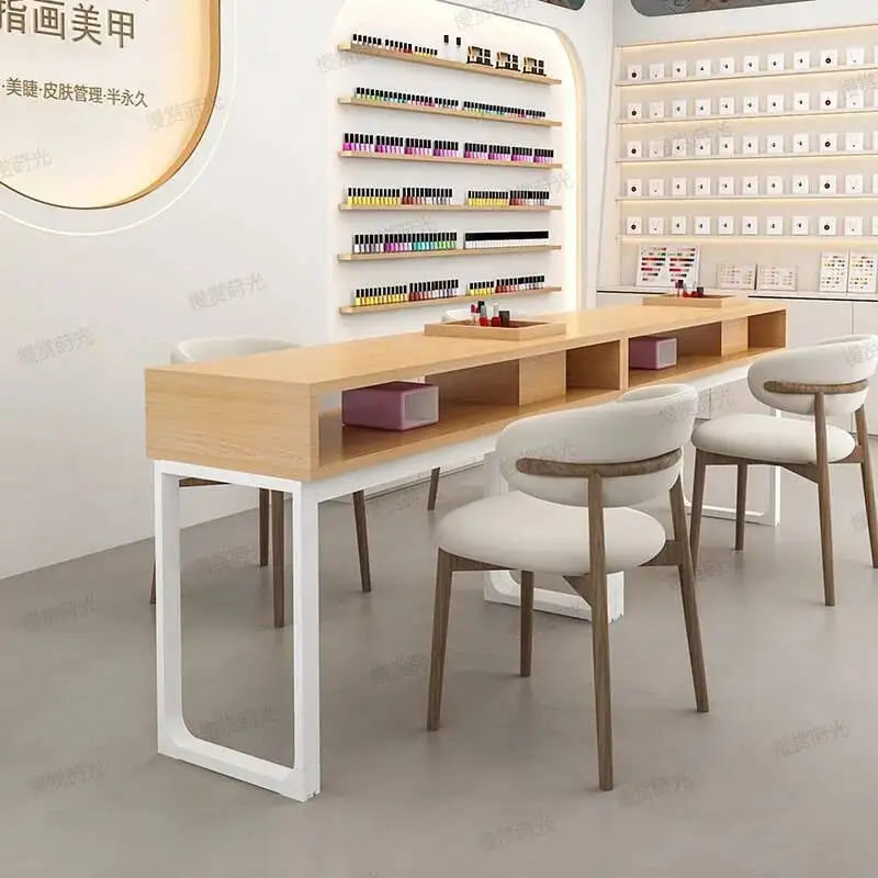 Table Japanese Wooden Simple Manicure Reception Storage Retro Nail Tables Nail Artist Metal Salon Furniture Mesa Manicura LLMT