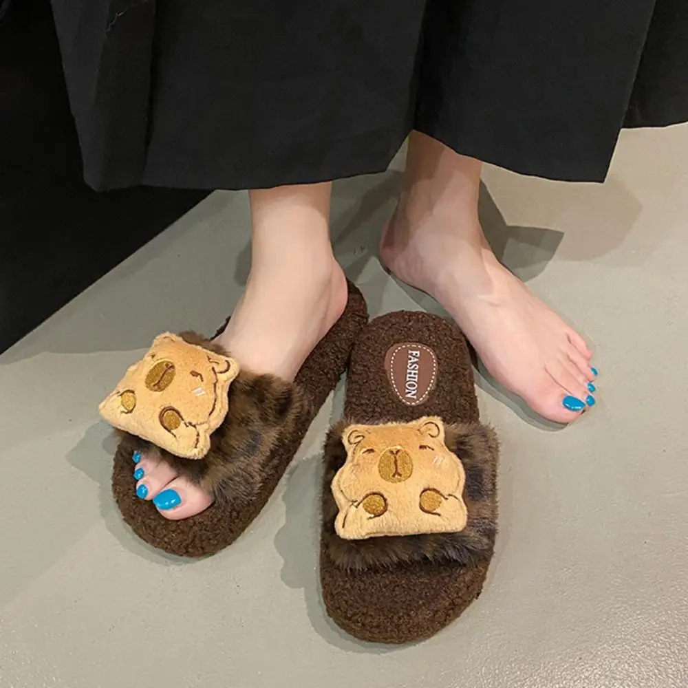 

Thick Soled Fluffy Capybara Plush Slippers Cartoon Home Wear Winter Cotton Shoes Anti-slip Cute Capybara Dolls Slippers Women
