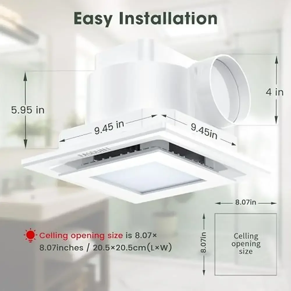 Bathroom Exhaust Fan LED Light Combo 120 CFM 1.0 Sones Quiet Ventilation Fan Waterproof Design Simple Decor ABS Material