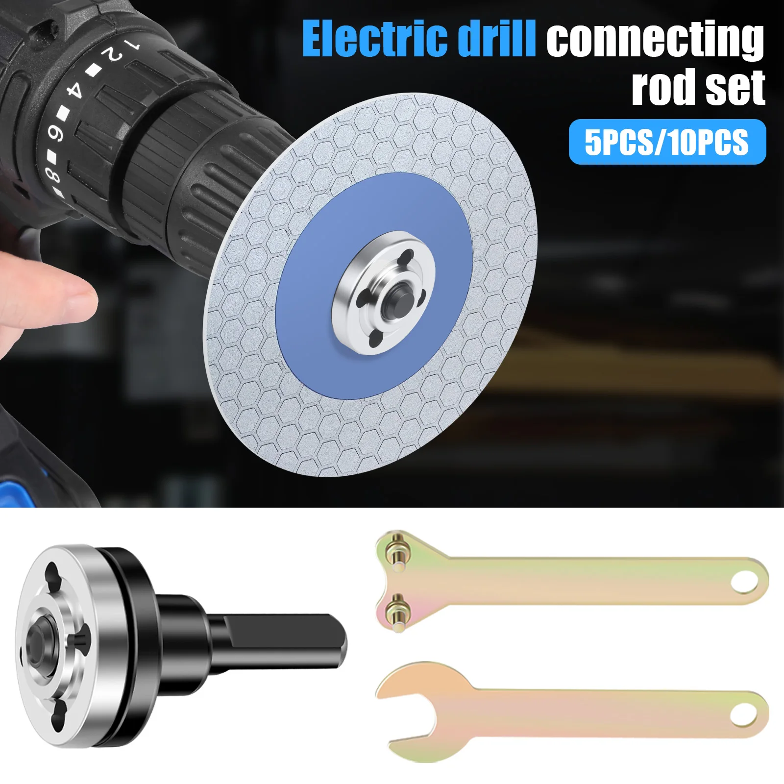 

Электрическая дрель 10 мм, угловая шлифовальная машина, набор металлических шатунов, адаптер для шлифовального соединения для режущего диска, полировальное колесо