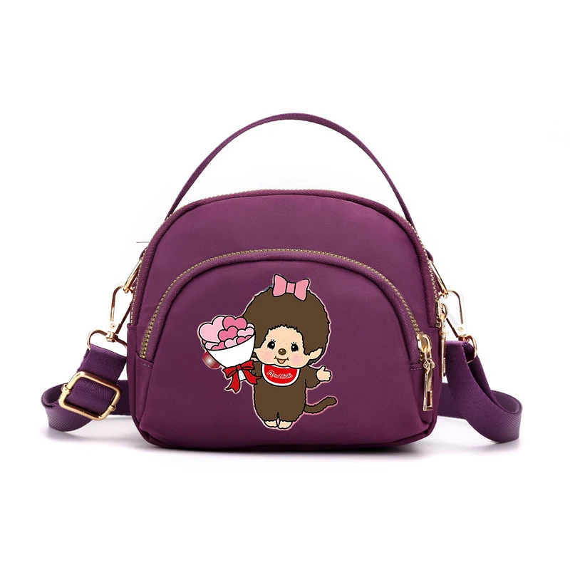 Bolsas Transversais Femininas MONCHHICHI, Bolsa de Ombro com Zíper de Desenho Animado, Mini Bolsas Multifuncionais para Mulheres