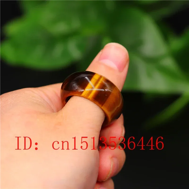 Natural Tiger Eye Jadeite Stone Ring Chinese Amulet Fashion Charm Jewelry Hand Carved Crafts Gifts for Women Men