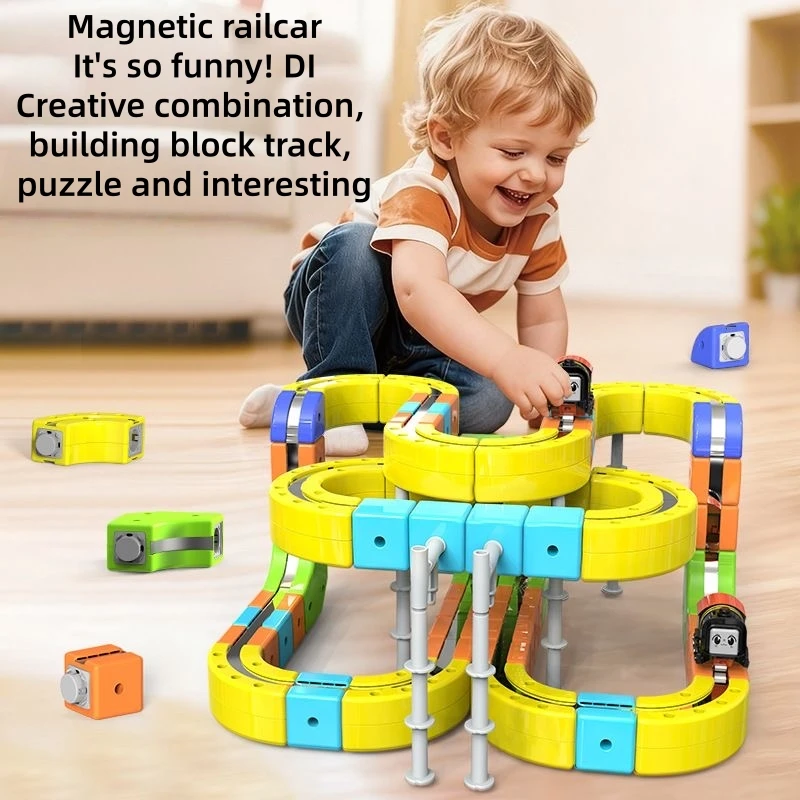 شحن اللبنات المغناطيسية المسار قاطرة متغيرة شنقا الجدار المضادة للجاذبية المغناطيسي شفط لعبة قطار الصبي عالية السرعة #2