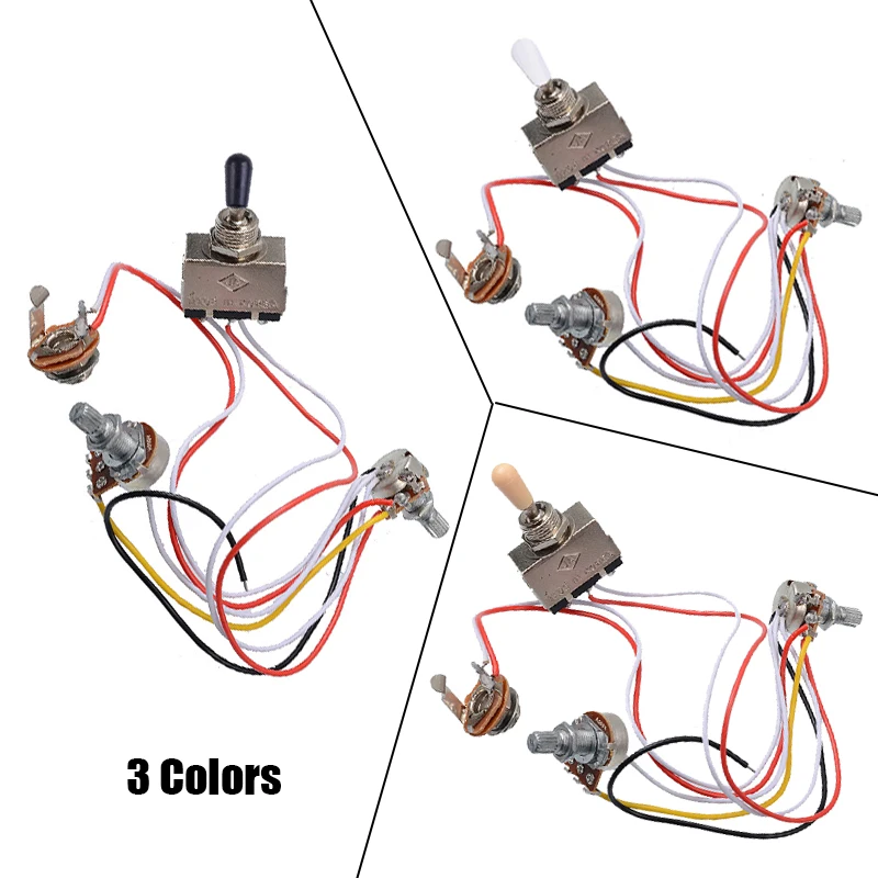 3-way Toggle Switch + 500k Pots + Wiring Harness for LP 2 Humbucker Guitar with 3 Colors