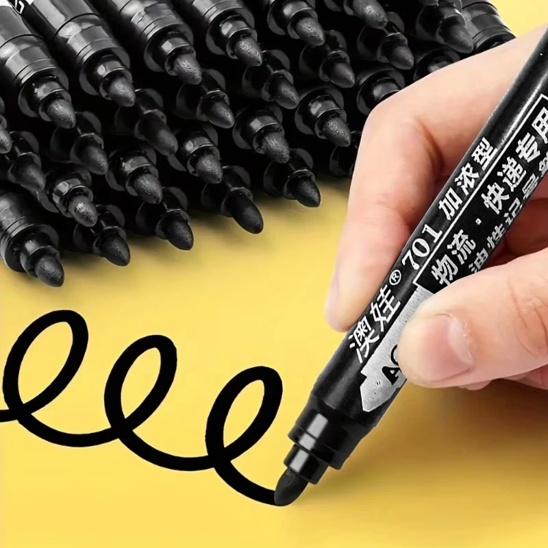 10pcs Waterproof Permanent Markers, Large Capacity Black Ink, Oil-Based, Ideal for Office & Marketing Use