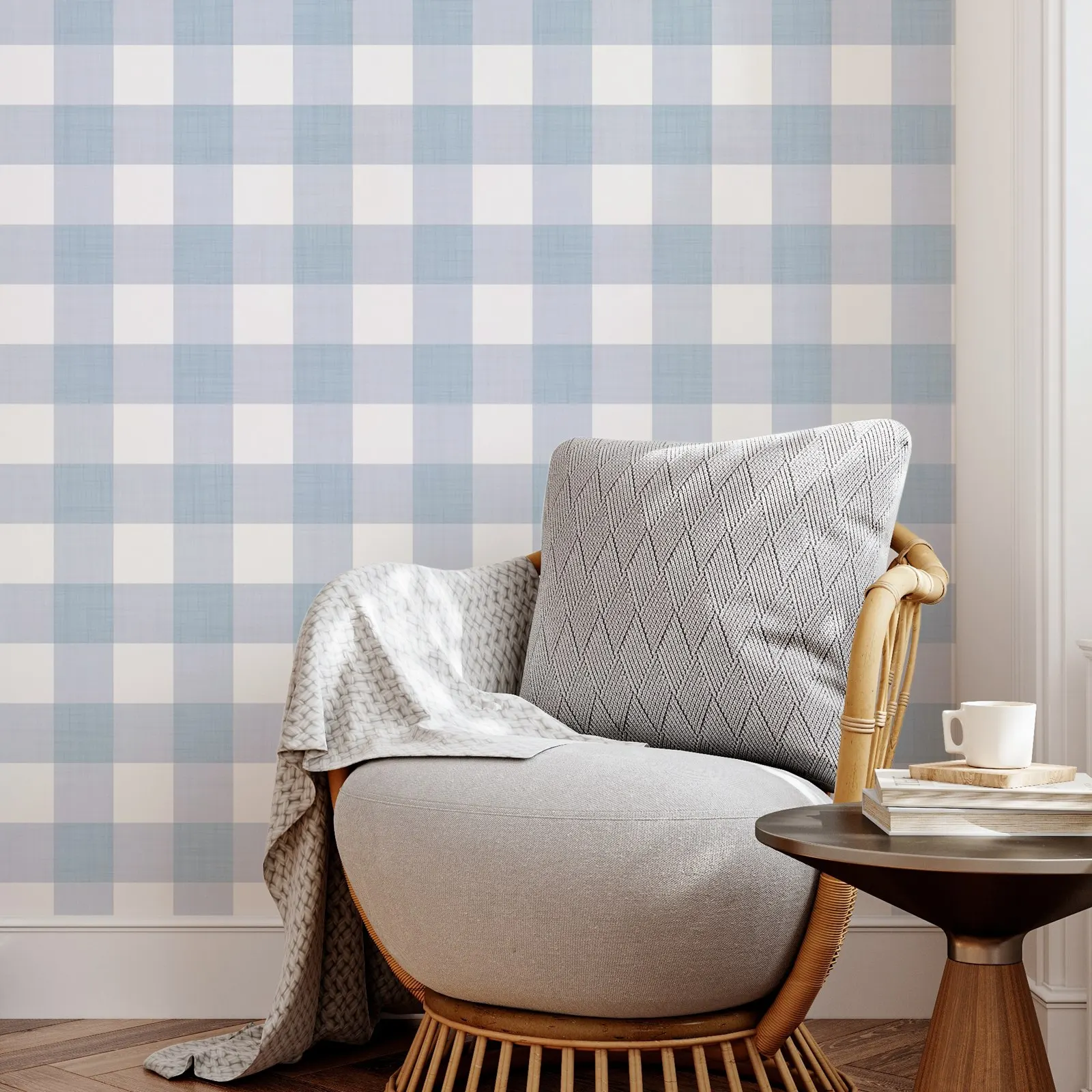 Gingham Checks Plaid Wallpaper,  Neutral light blue Large  Geometric Wallpaper For Decoration Bedroom,Self-adhesive Wall Paper