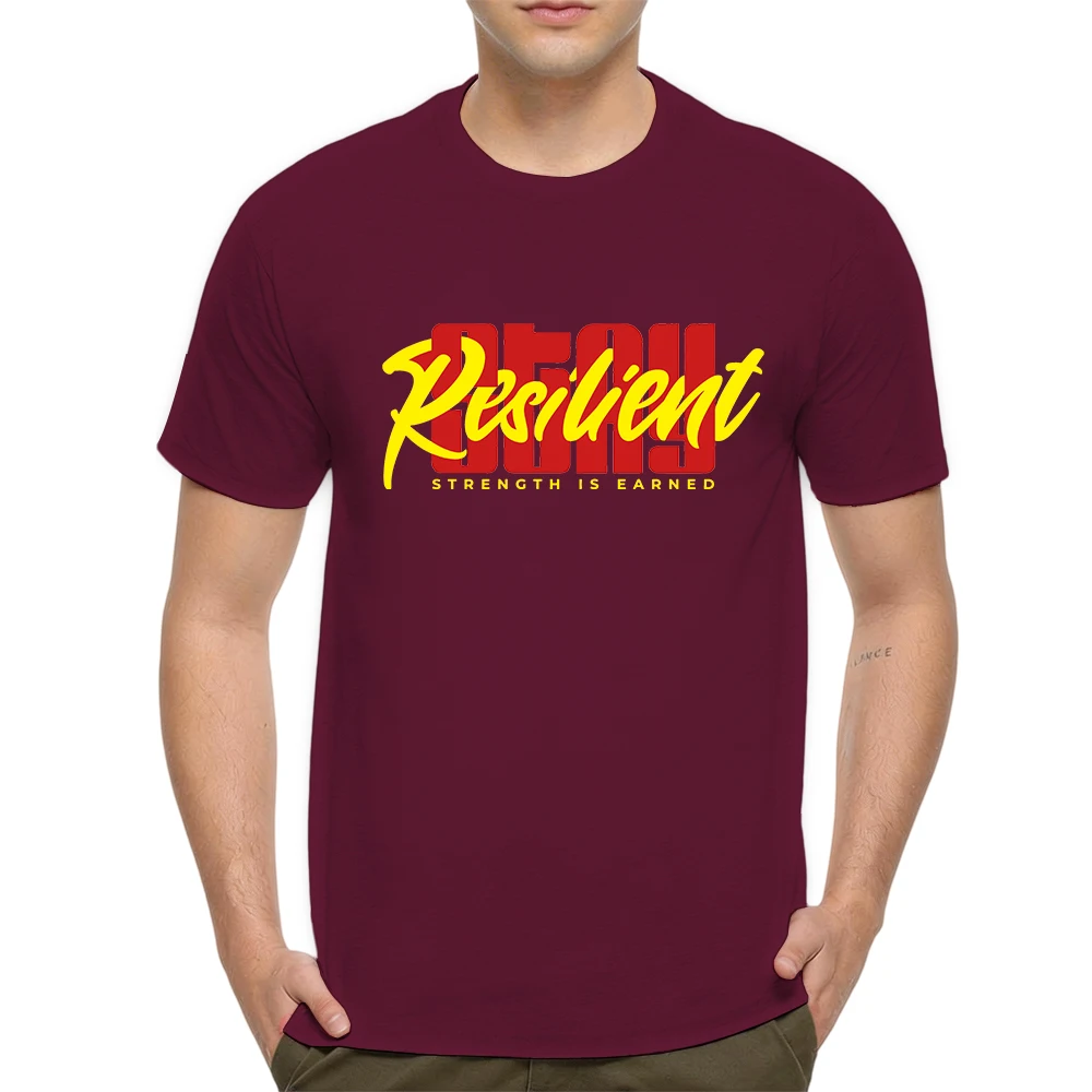 Mens 100% Cotton T Shirt Resilient Strength Is Earned Bold Letter Graphic Print Breathable Short Sleeve Casual Daily Tee