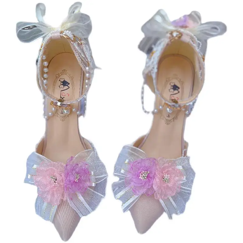 2025 ใหม่รองเท้าLolitaดอกไม้งานแต่งงานGorgeousหวานรองเท้าส้นสูง
