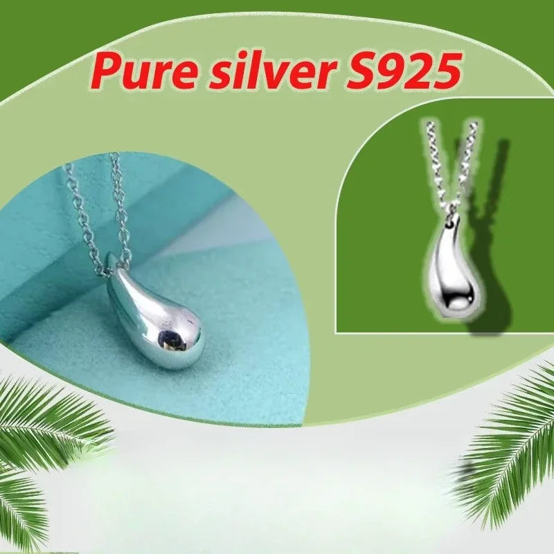 

Simple smooth water droplet pendant necklace made of pure silver S925 with a neutral and versatile temperament, TCO series gift