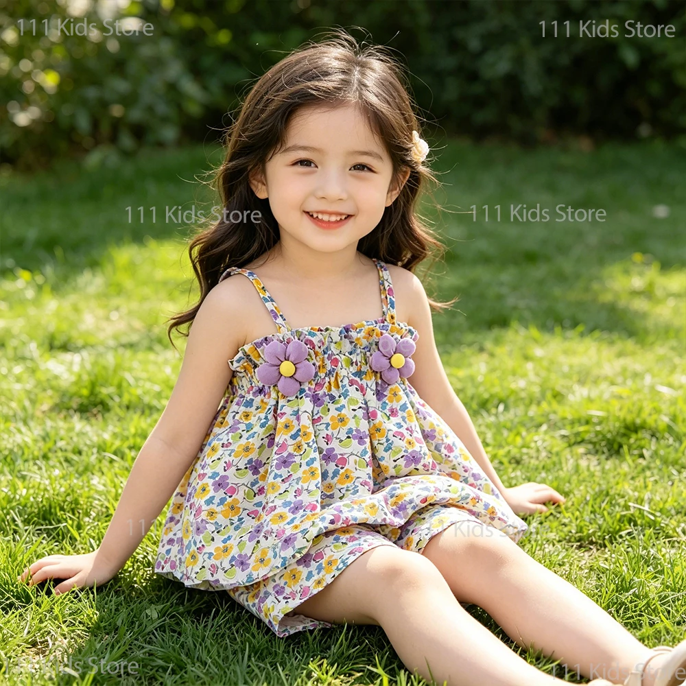 Baby Girl Clothes Summer Floral Strap Sets for Children Camisole Top and Shorts 2Pcs Outfits Toddler Girls Daily Casual Costume