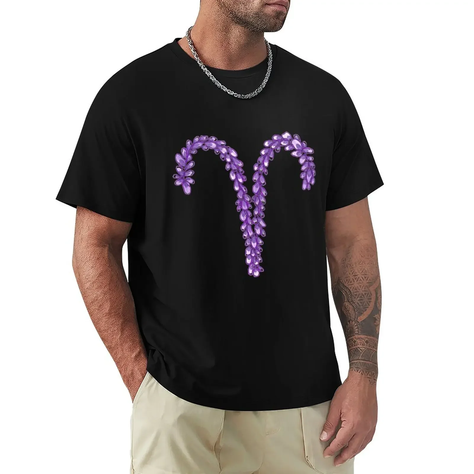 Hand Drawn Lavender Aries Zodiac Sign in Watercolor and Ink T-Shirt animal prinfor boys Blouse quick drying tshirts for men