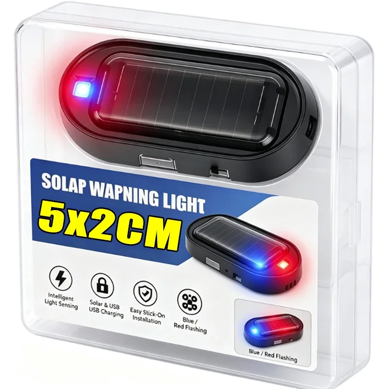 Car Wireless Strobe Sign Alarm Solar Simulated Anti-theft Alarm Warning Decorative Light  LED Solar Powered for Dashboard Grille