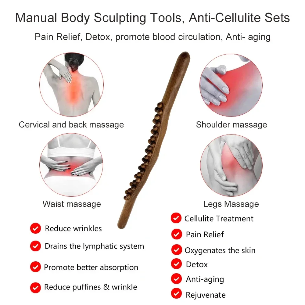 Alat pijat kayu, berputar Pin Universal jarum punggung pijat tendon, kayu Scraping Stick, titik Guasha bersantai terapi