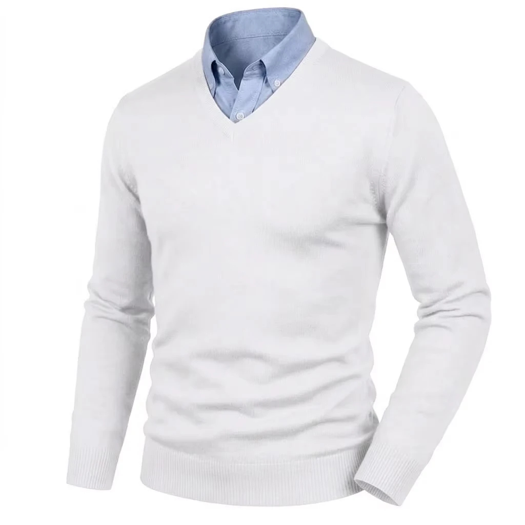 Fall Mens V Neck Knit Pullover Sweater Slim Cut Long Sleeve Knitted Apparel Casual Knit Coats for Autumn Winter Timeless Tops