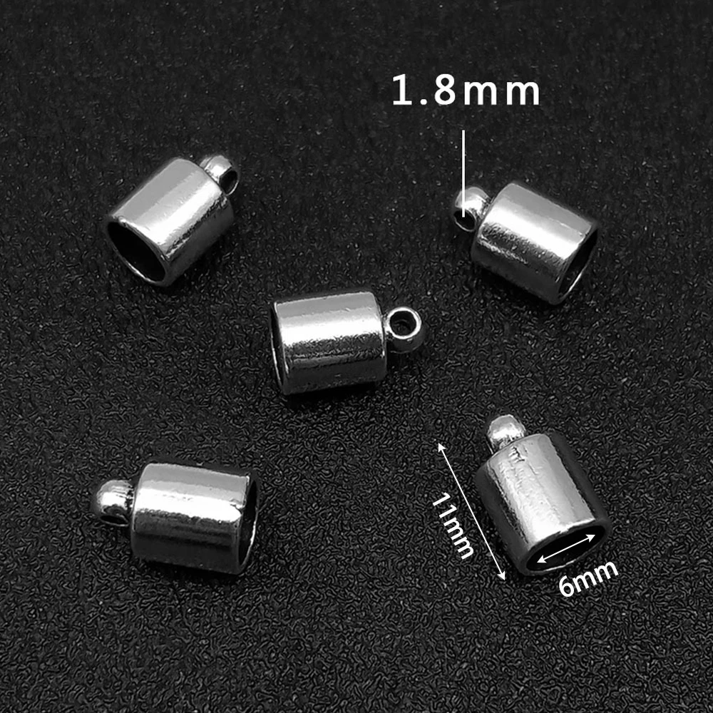 10pcs Antique Silver Crimp Cord End Cap Barrel with Loop for Beading Tassels Wire Thread Earring Bracelet Jewelry DIY Craft Make