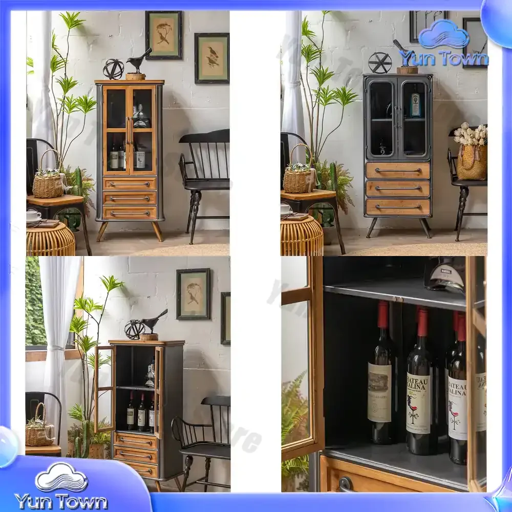 Retro Light Luxury Sideboard Modern Wood Living Room Wine Cabinet Tea Cabinet Kitchen Cabinet Cupboard