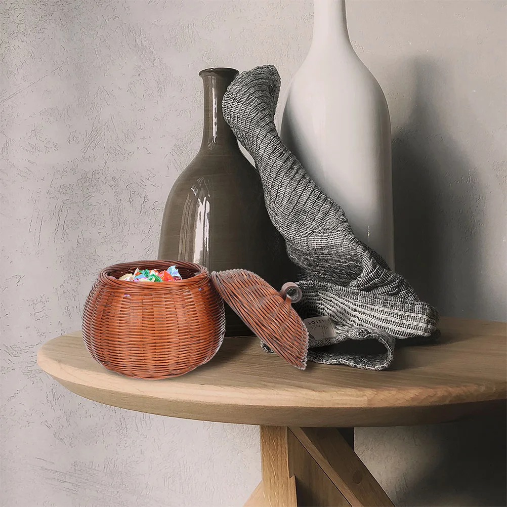 

Retro Pumpkin Lid Bamboo Storage Solution Multi function Egg Fruit Holder Household Decor Desktop Egg Basket Item