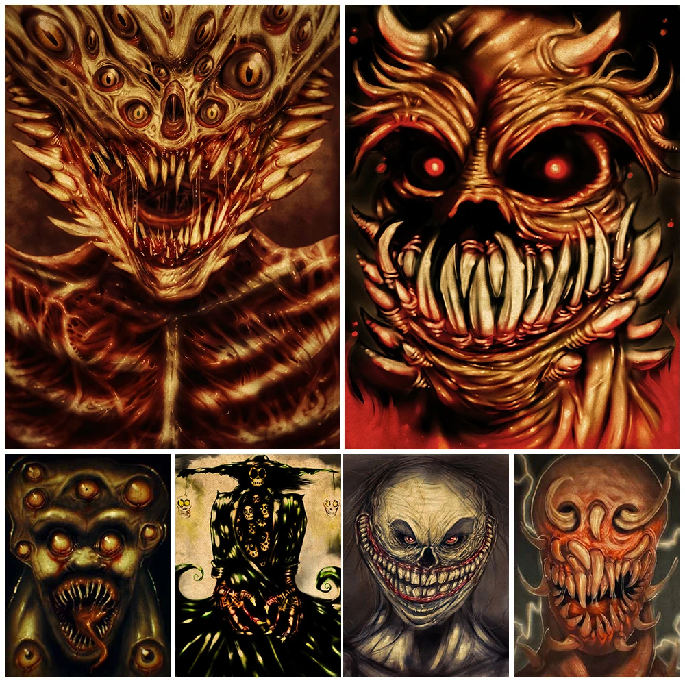 Hell Seer And Horrible Satan Apostle Vintage Wall Art Canvas Painting Home Decoration Serrated Tusk Demon Man Poster Prints