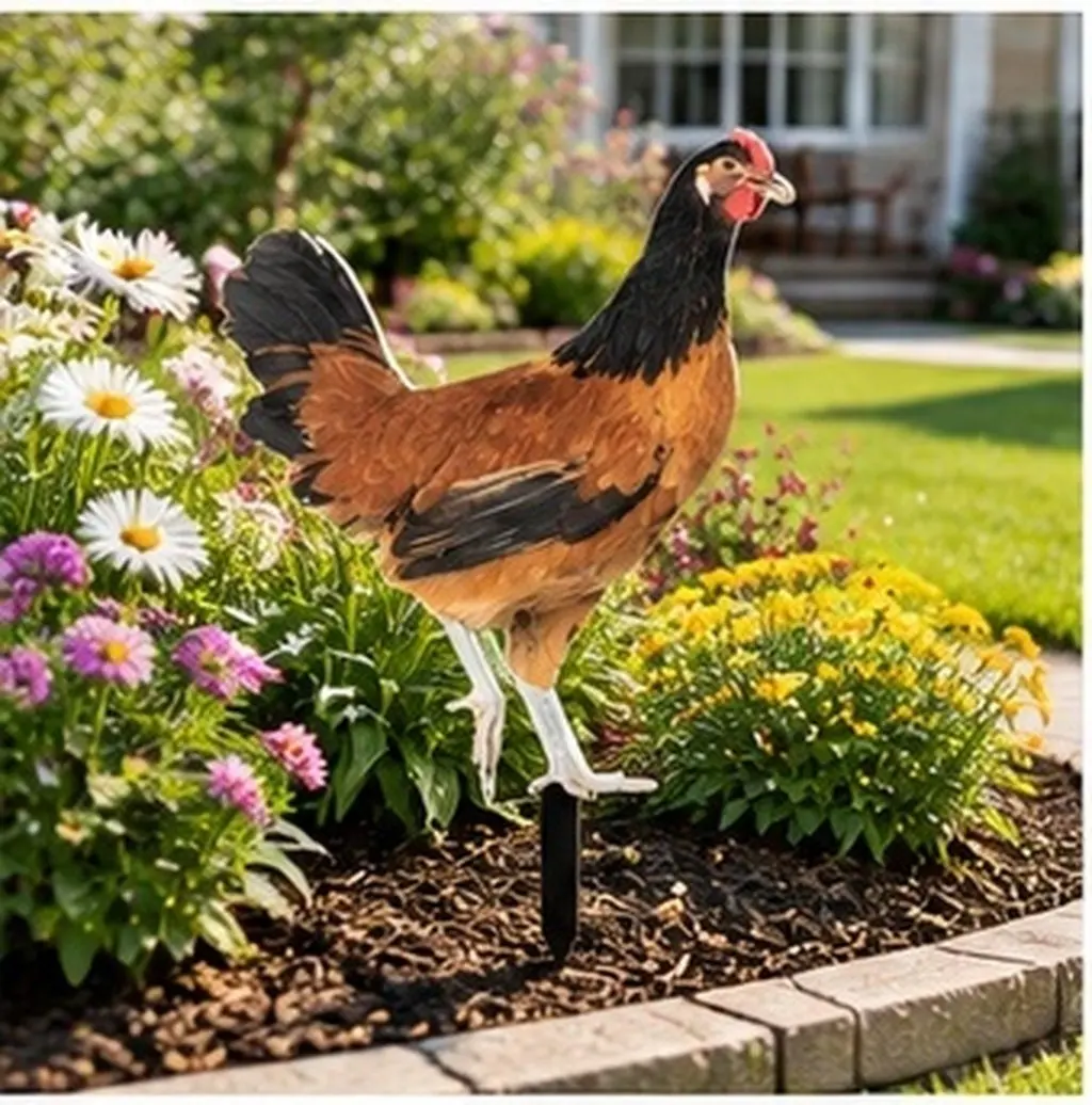 2Pcs Garden Hen Stake Acrylic Decor Realistic Garden Stake Ornamental Yard Decoration Lively Courtyard Insert Art