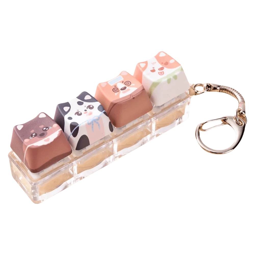 4 Keys Anti-stress Pendant Keyboard Keycap Stress Relief Clicker Pass the Time Finger Button Decompression Keyring Bag Charms