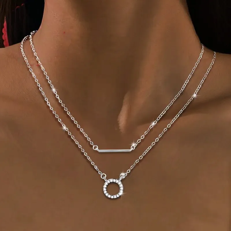 

S925 Silver Geometric Double Layered Bracelet Necklace Women's Fashion High-End Design Sense Jewelry Wholesale