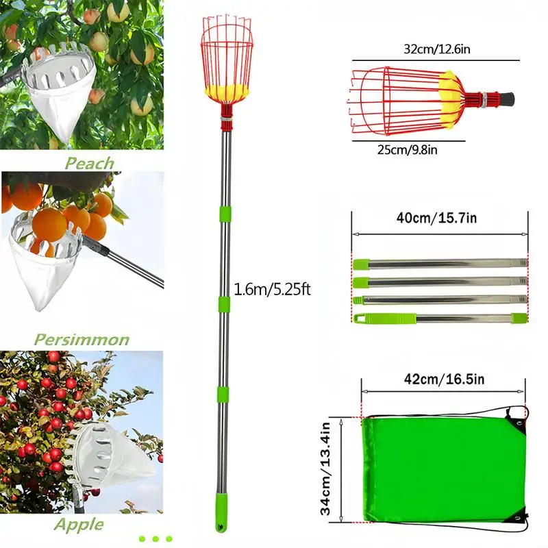 Farm Garden Fruit Picking Device Rustproof Fruit Picker With Telescopic Handle Detachable Lightweight Fruit Catcher