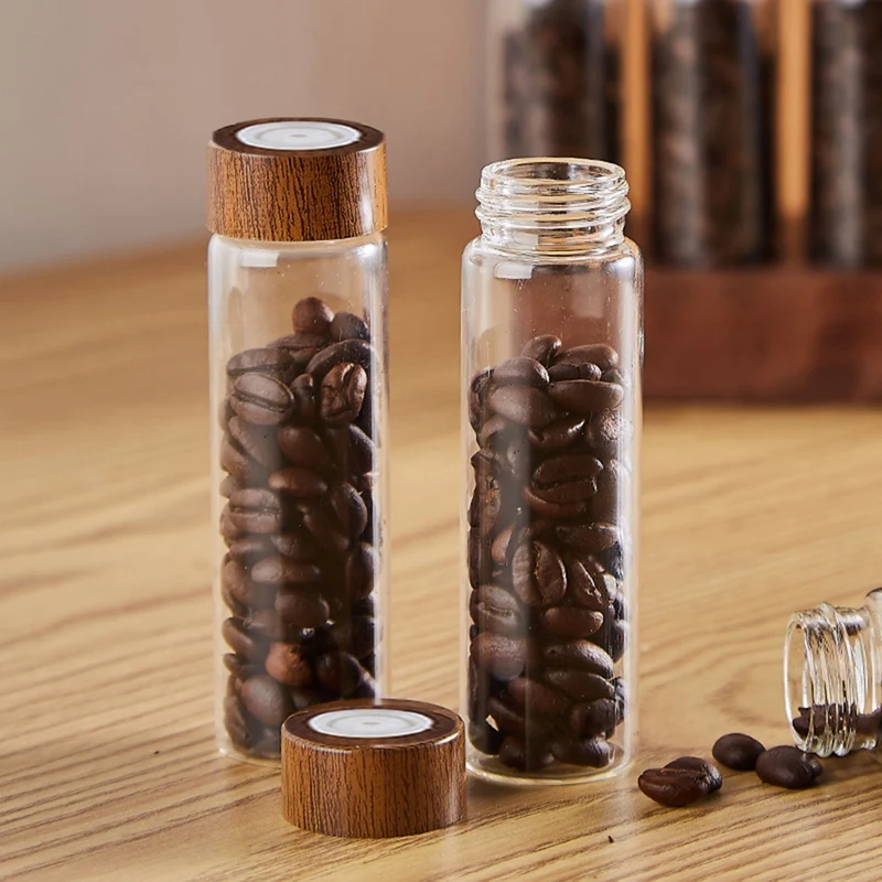 12PCS Coffee Bean Storage Tubes Coffee Bean Cellar Wooden Display Stand And Funnel Espresso Supplies Parts