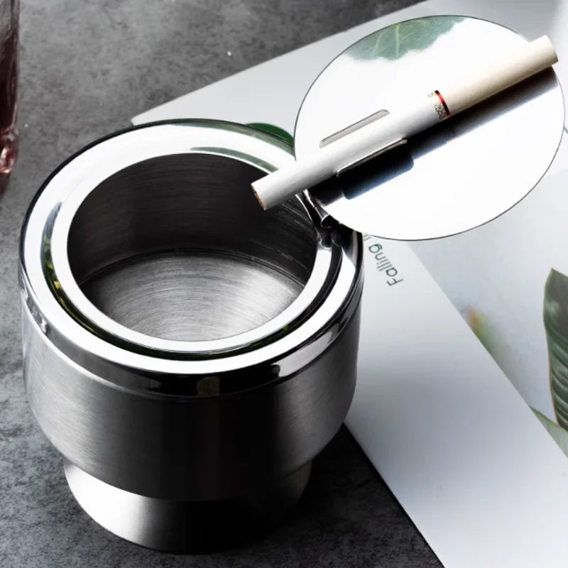 

Круглая металлическая пепельница с крышкой, пепельница из нержавеющей стали, украшение для офисного рабочего стола, портативная уличная пепельница