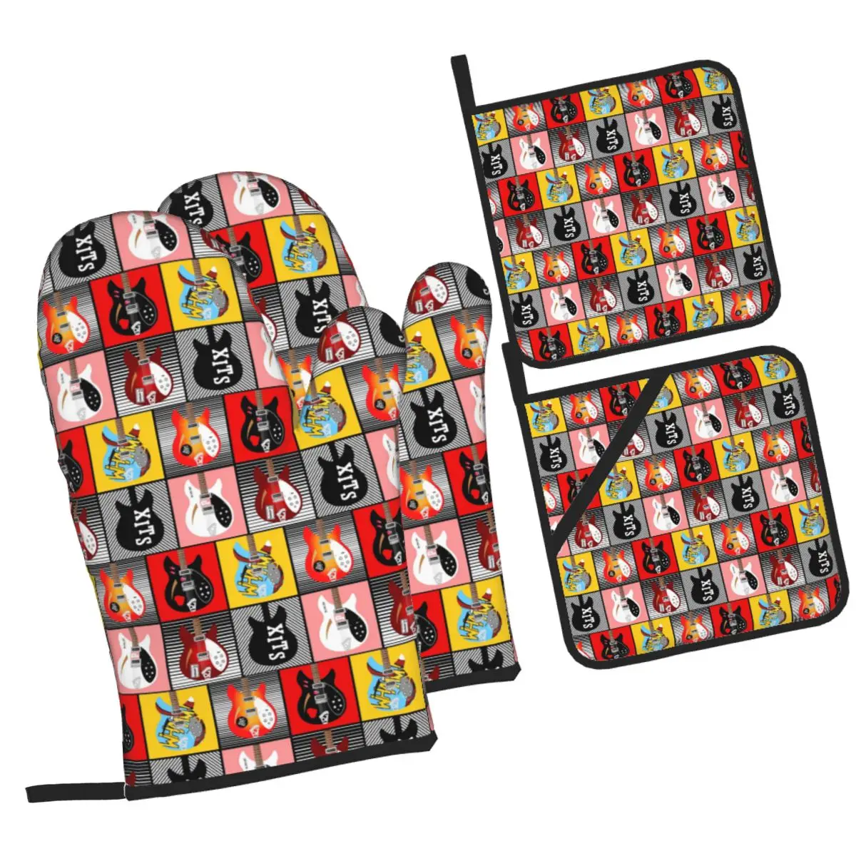 

Paul Weller's Rickenbackers Oven Mitts and Pot Holder Sets of 4 for Baking Kitchen Cooking Grilling Resistant Non-Slip Gloves