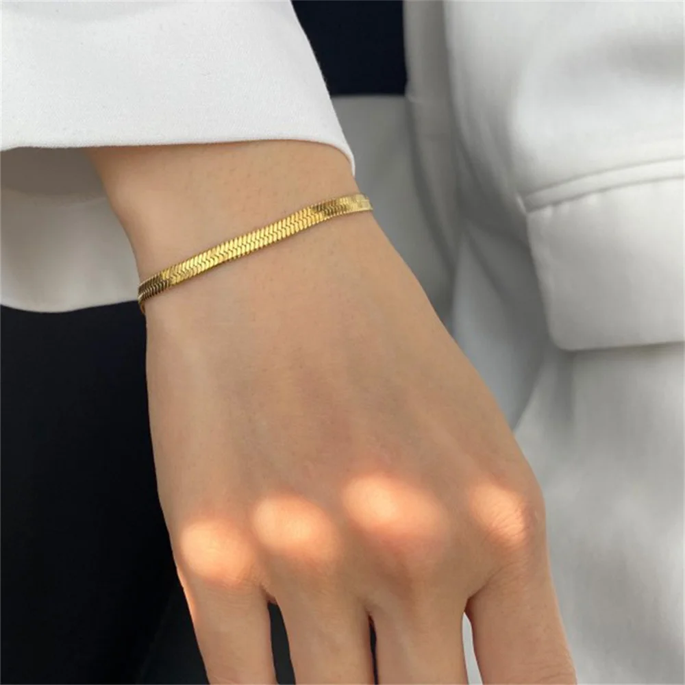 Punk 3mm Flache Schlange Link Kette Armband Gold Silber Farbe Edelstahl Hand Ketten Für Frauen Mode Schmuck Weibliche geschenk 2025