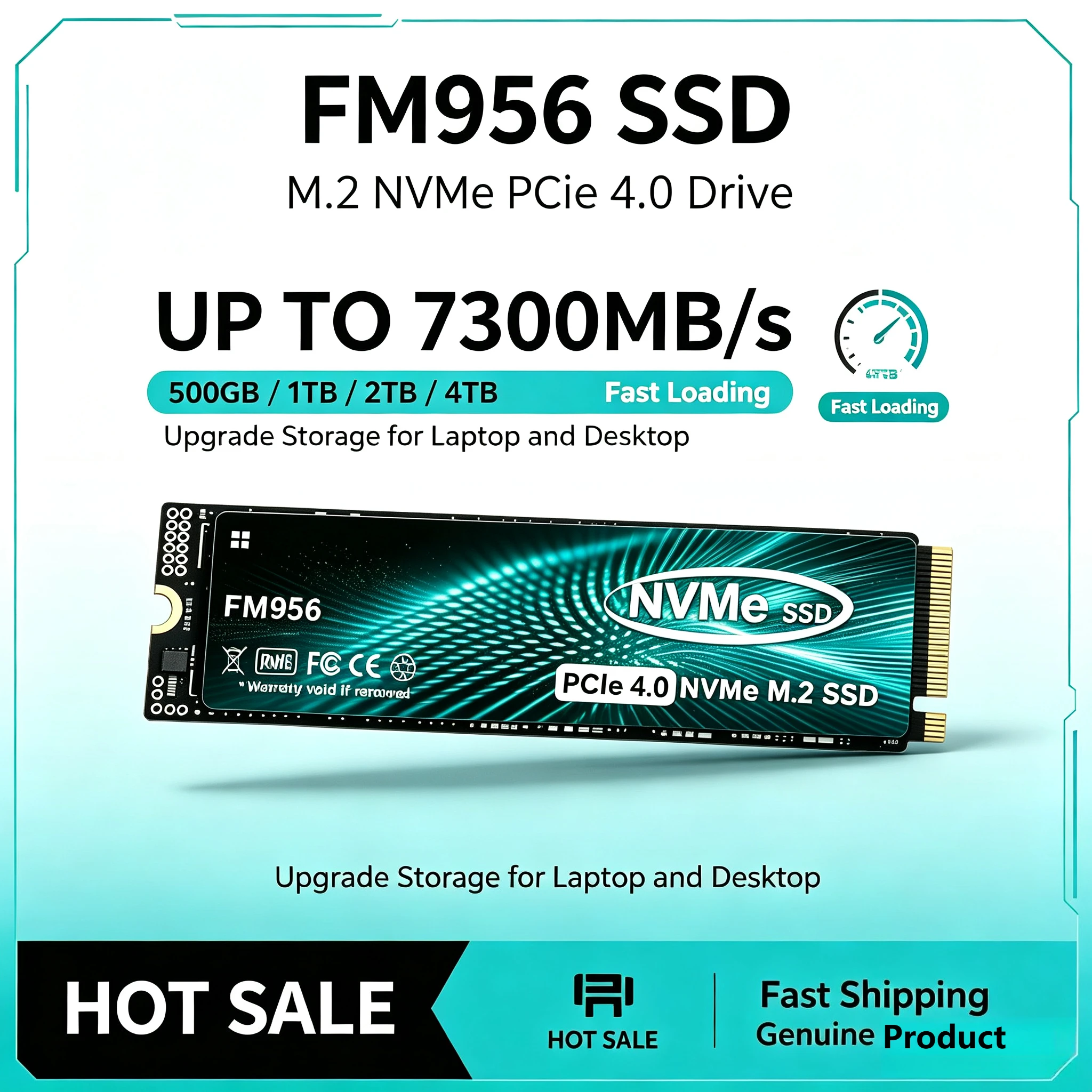 FM956 SSD M.2 NVMe Internal Solid State Drive High Speed 7300MB/s PCIe 4.0 Gaming Drive Works for PS 5 Laptop PC Hard Disk