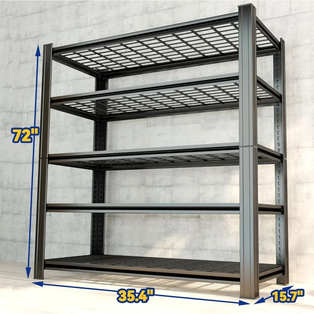 Heavy-Duty Adjustable 5-Tier Wire Shelving Unit - 72 High x 35.4 Wide x 15.7 Deep, Supports 2500 lbs, Storage Solutions for Gara