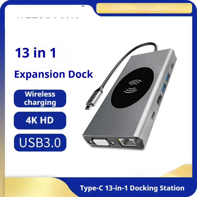 13-in-1 Type-C Docking Station, Gigabit Ethernet USB Hub with Wireless Charging for Laptop