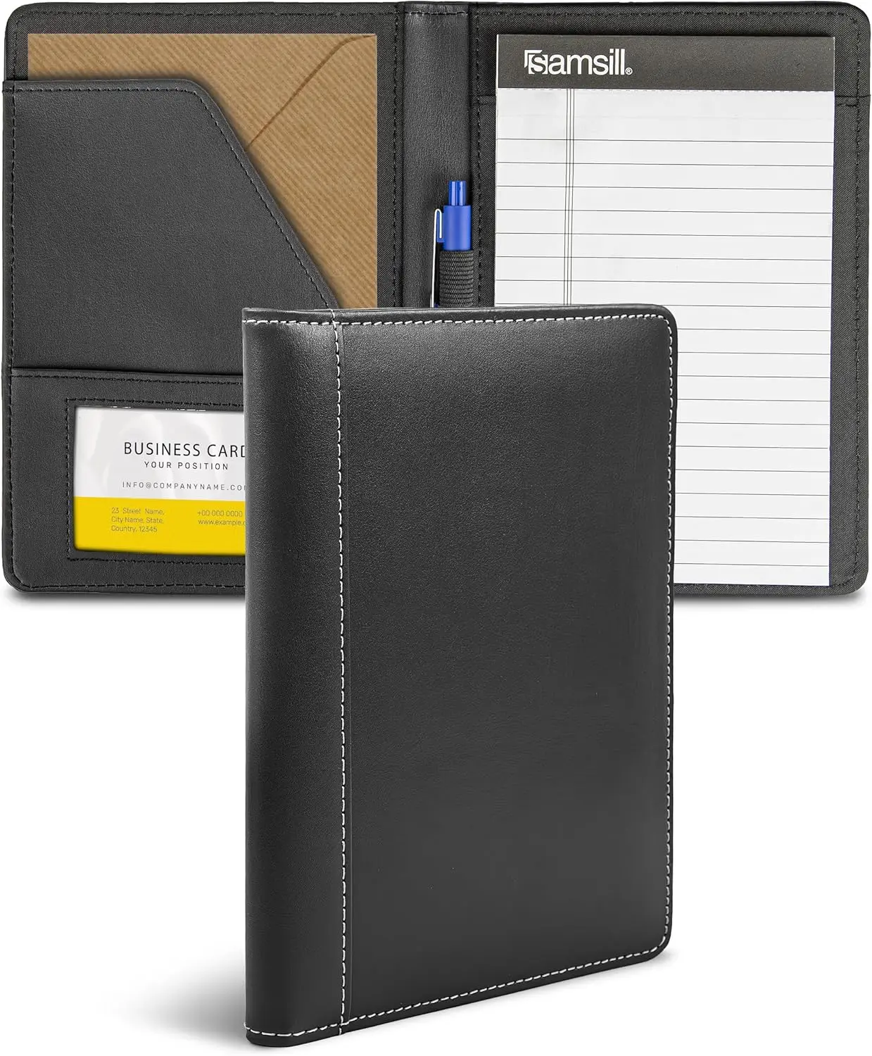 

Mini Business Portfolio Padfolio with Writing Pad, 5x8 inch, Black Faux Leather