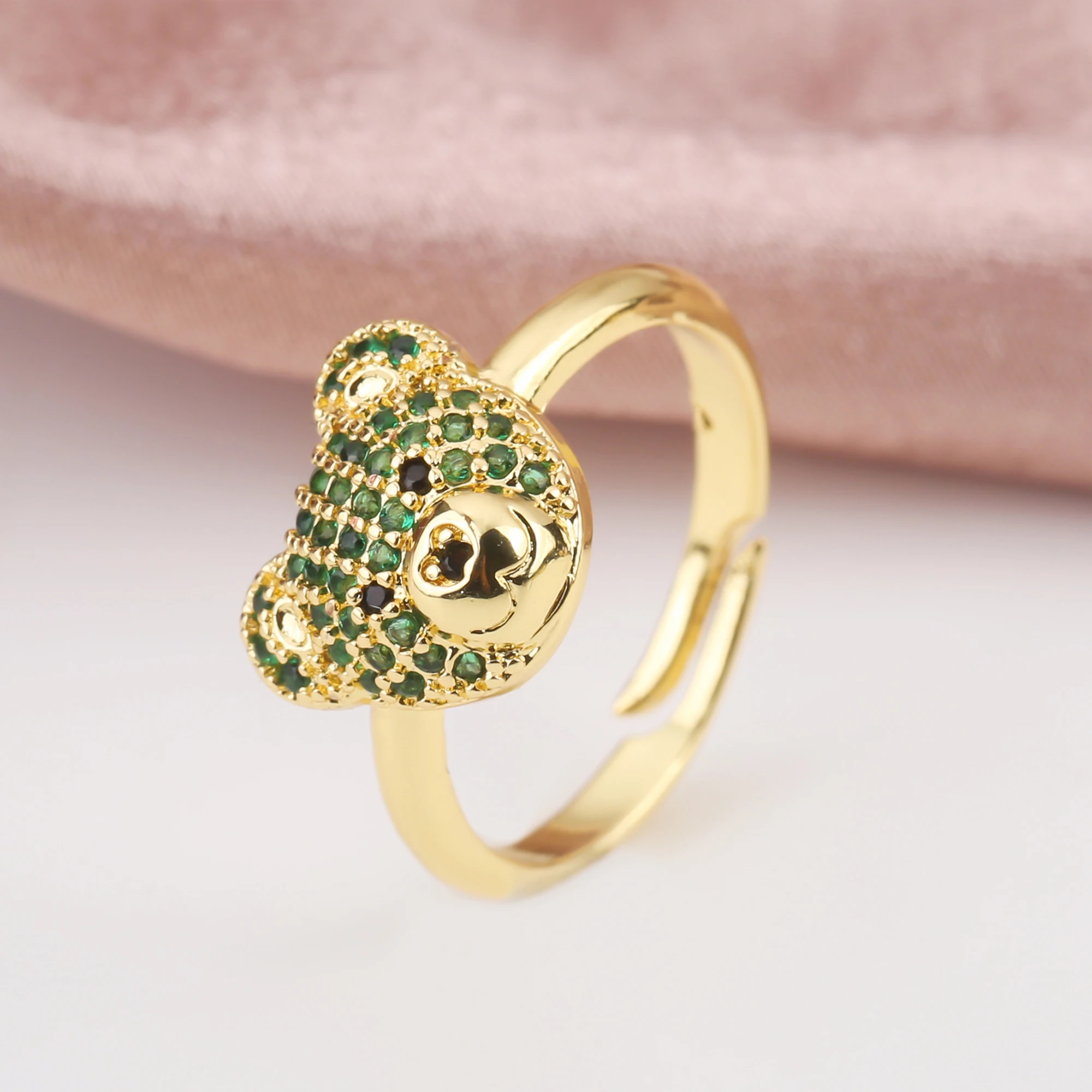 لامعة مكعب الزركون الدب الدائري للرجال والنساء ، لطيف الحيوان مطلية بالذهب ، افتتاح حلقة قابل للتعديل ، الفاخرة مجوهرات الحفلات ، الصداقة هدية