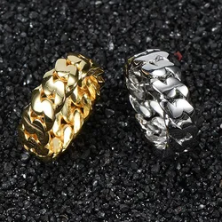 Cross-border European and American hiphop 7mm glossy Cuban chain ring Real gold plated street personality hiphop men's ring