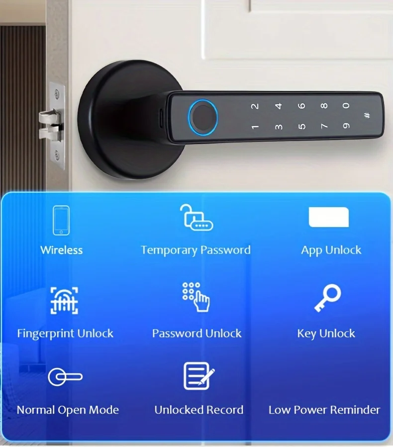 Tuya Digital Fingerprint Door Lock Electronic Lock with Password/Key/Smartlife/Tuya APP Remote Unlock For Bedroom