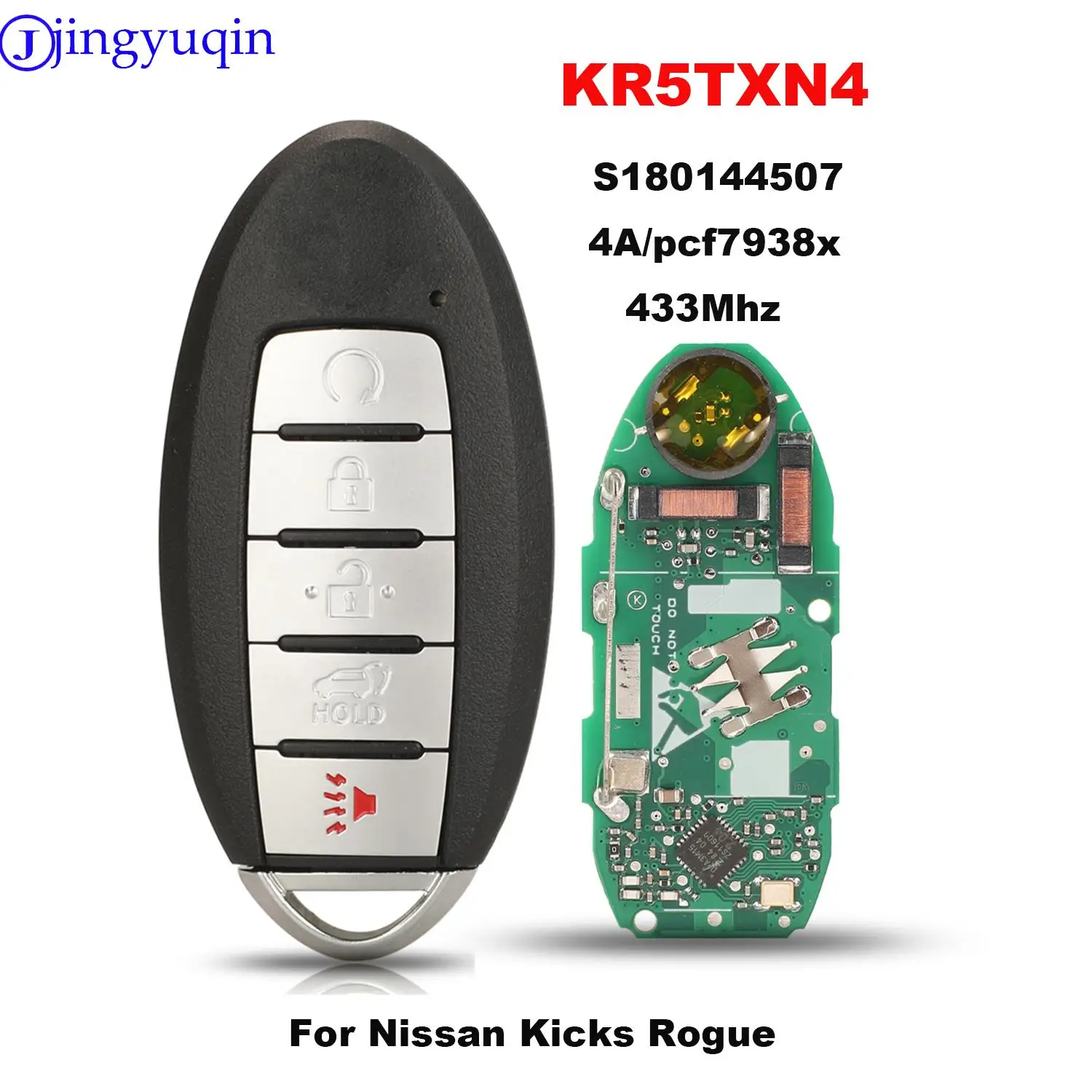 jingyuqin KR5TXN4 S180144507 Remote Smart Car Key For Nissan Kicks Rogue 2018-2021 433 Mhz 4A/pcf7938x Chip 4BTN Keyless