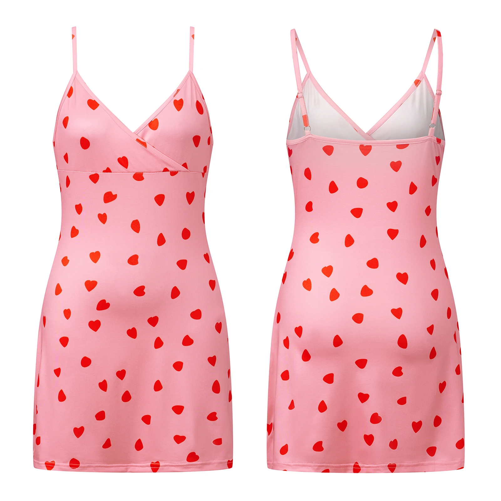 Robe de soirée courte et sexy pour femme, printemps 2026, Saint-Valentin, sans manches, col en V, imprimé cœur, bretelles spaghetti, mini robe moulante